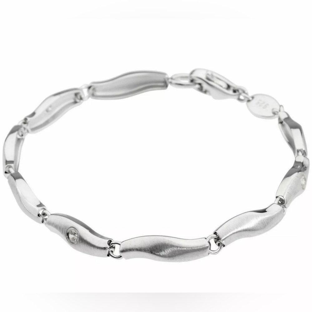 * Fossil .925‎ Sterling Silver & CZ  6.5" link Bracelet in tin Gift box new $115